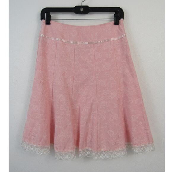 Hardy Amies London USA 4 Jacquard Baby Pink Skirt Ruffles  Vintage VTG - Picture 1 of 8